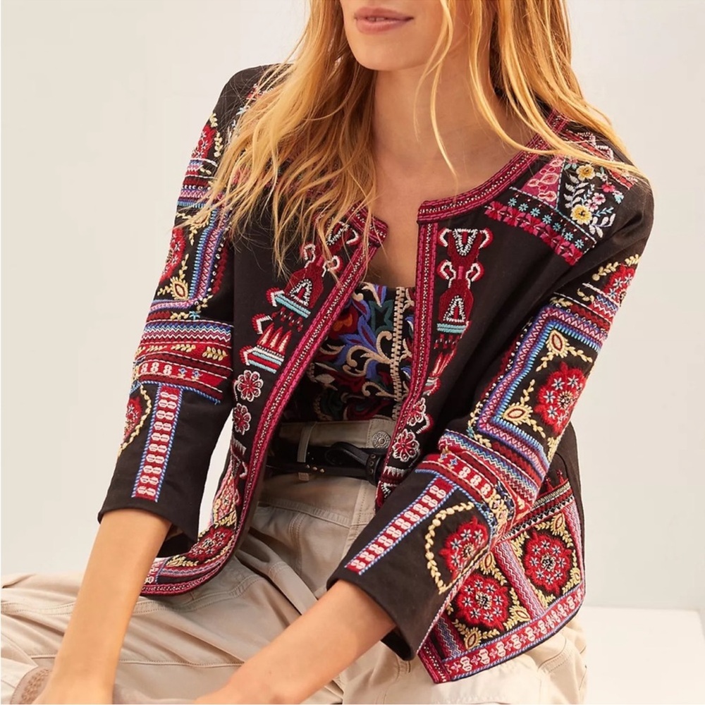 Anthropologie Abstract Embroidered Jacket  size XS